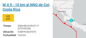 Costa Rica: Terremoto de M 4,9