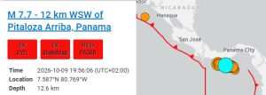 Réplica de otro fuerte terremoto de M 7,7 en Panamá